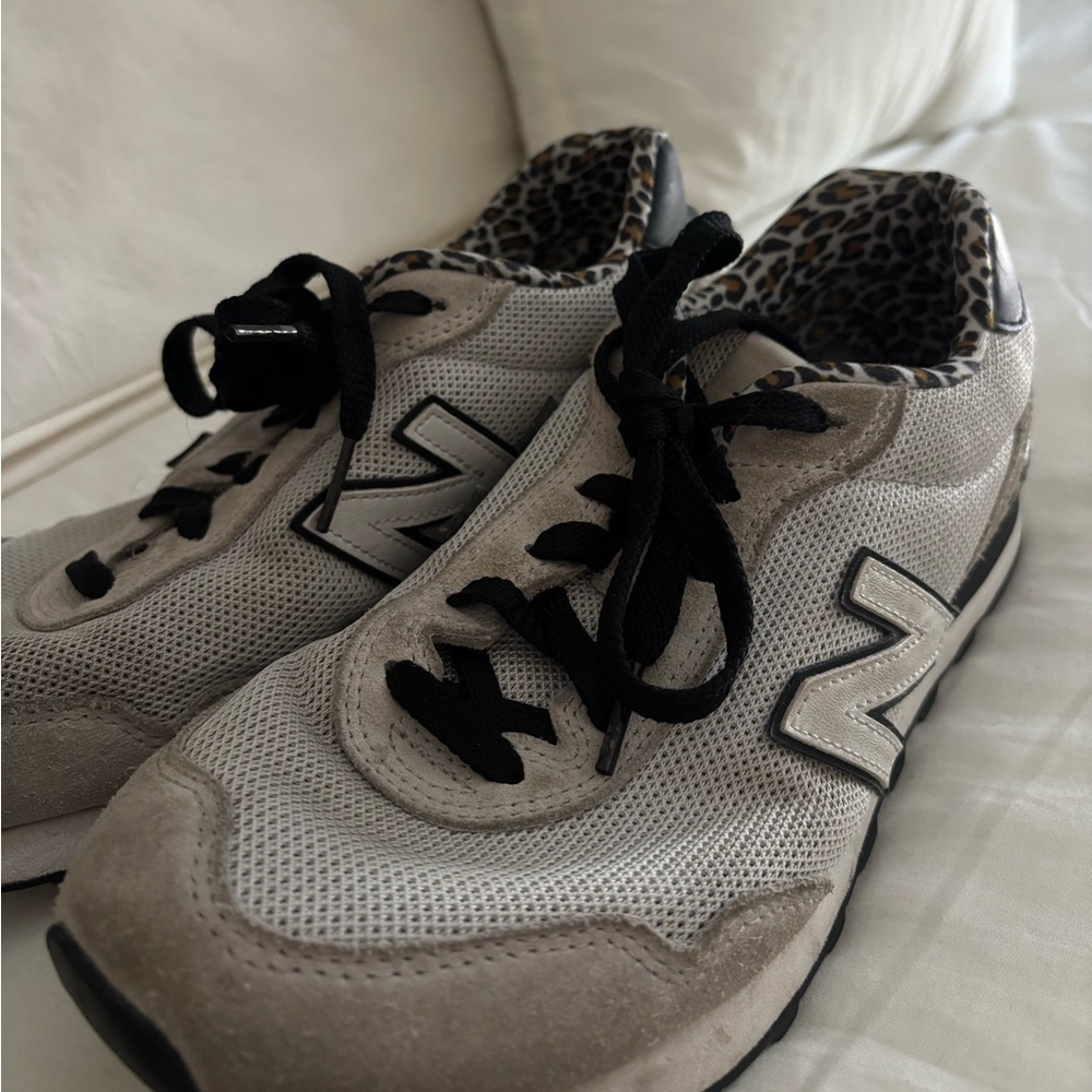 New Balance Light Gray Mesh Sneakers with Leopard Print Lining